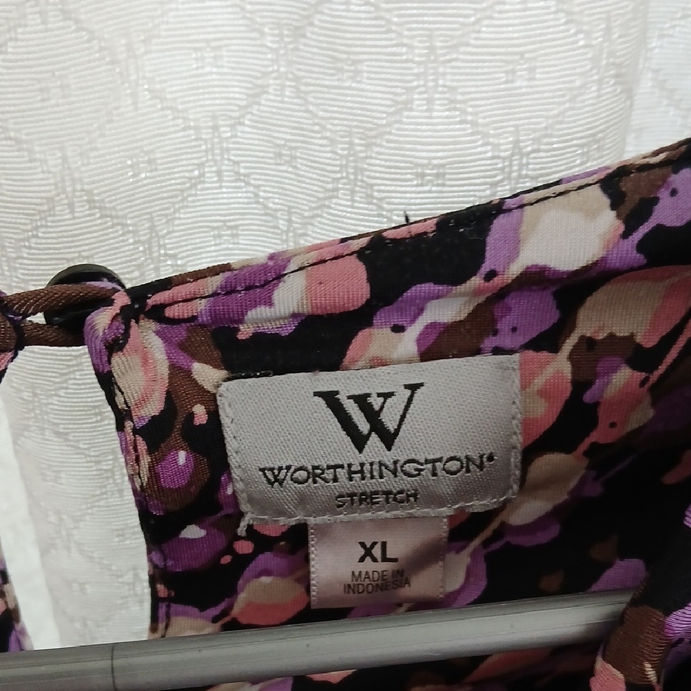 Worthington Purple and Blush Dot Cowl-Neck Blouse - Picture 2 of 8